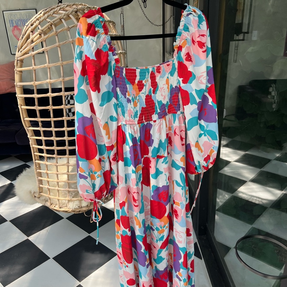 Floral Square Neck Midi Dress